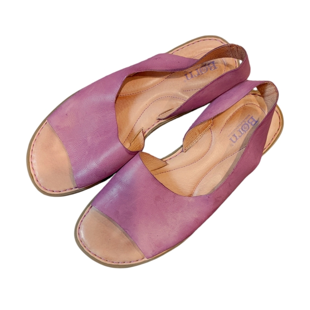 Born Purple Leather Open Toe Slingback Comfort Sandals Women's Size 8
